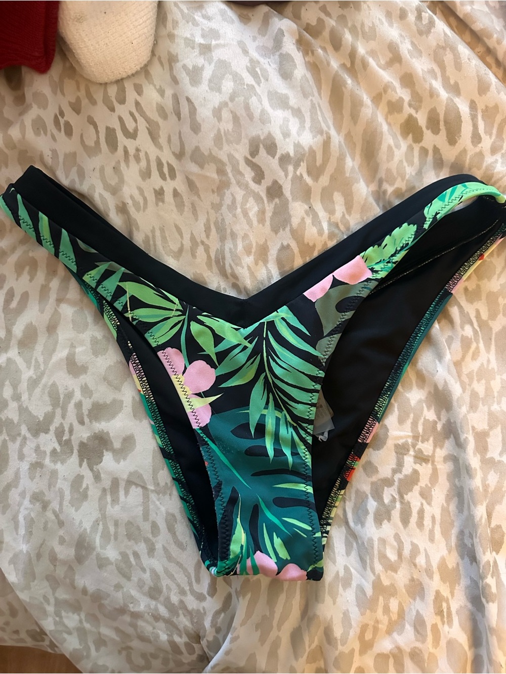 PINK Victoria's Secret Black Tropical Leaf & Pink Floral Bikini Bottom